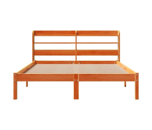 Estructura cama con cabecero madera pino marrón cera 140x190 cm