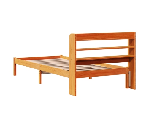 Estructura cama con cabecero madera pino marrón cera 90x200 cm