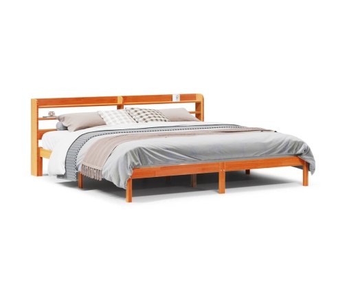 Estructura cama con cabecero madera pino marrón cera 180x200 cm