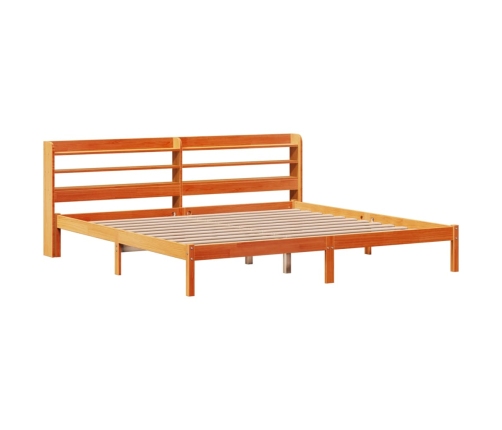 Estructura cama con cabecero madera pino marrón cera 180x200 cm