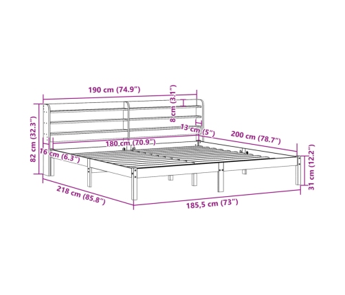 Estructura cama con cabecero madera pino marrón cera 180x200 cm