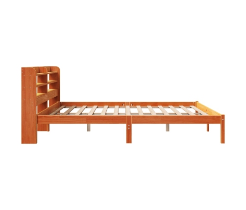 Estructura cama con cabecero madera pino marrón cera 180x200 cm