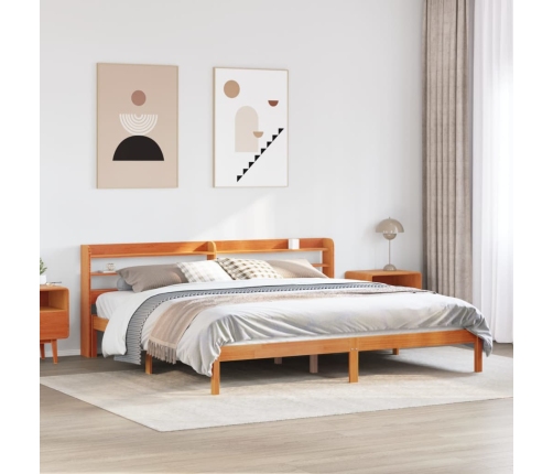 Estructura cama con cabecero madera pino marrón cera 180x200 cm