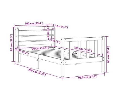 Estructura de cama sin colchón madera maciza blanca 90x190 cm