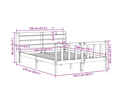 Estructura de cama sin colchón madera de pino maciza 120x200 cm