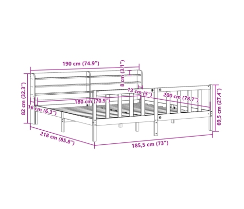 Estructura de cama sin colchón madera maciza de pino 180x200 cm