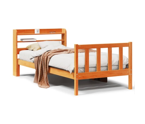 Estructura cama con cabecero madera pino marrón cera 75x190 cm