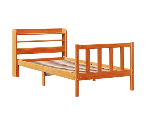 Estructura cama con cabecero madera pino marrón cera 75x190 cm