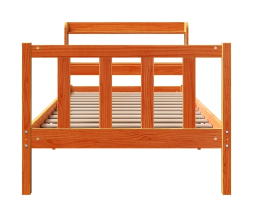 Estructura cama con cabecero madera pino marrón cera 75x190 cm