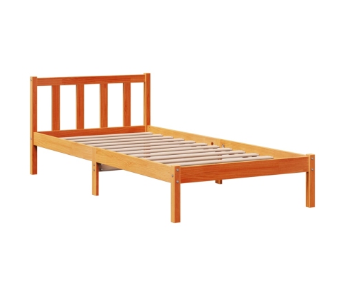 Estructura cama con cabecero madera pino marrón cera 75x190 cm