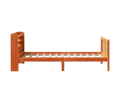 Estructura cama con cabecero madera pino marrón cera 75x190 cm