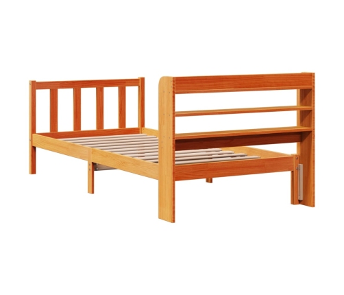 Estructura cama con cabecero madera pino marrón cera 75x190 cm