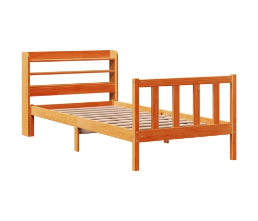 Estructura cama con cabecero madera pino marrón cera 90x190 cm