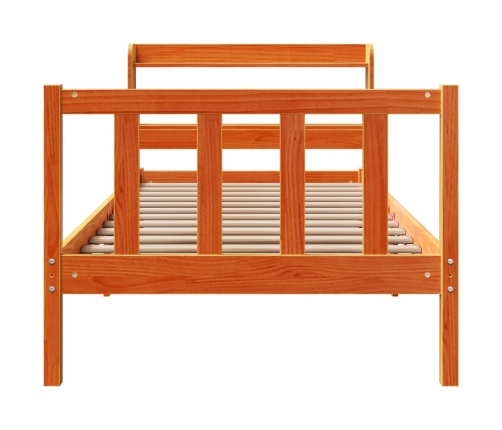 Estructura cama con cabecero madera pino marrón cera 90x190 cm