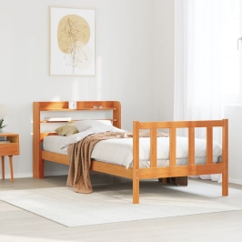 Estructura cama con cabecero madera pino marrón cera 90x190 cm