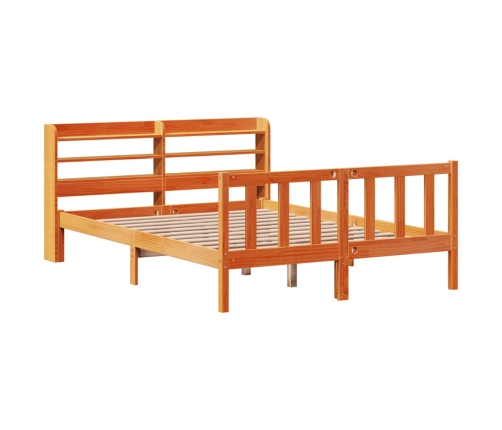 Estructura cama con cabecero madera pino marrón cera 120x190 cm