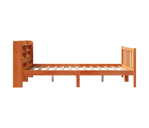 Estructura cama con cabecero madera pino marrón cera 120x190 cm