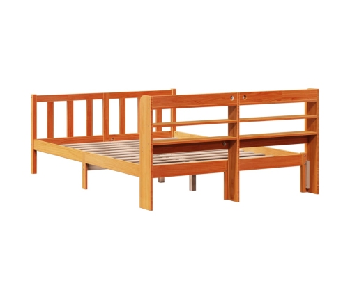 Estructura cama con cabecero madera pino marrón cera 120x190 cm