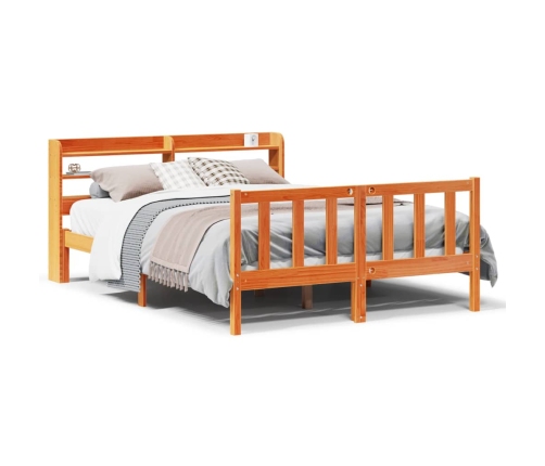 Estructura cama con cabecero madera pino marrón cera 120x190 cm