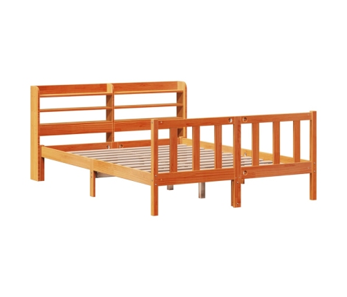 Estructura cama con cabecero madera pino marrón cera 135x190 cm