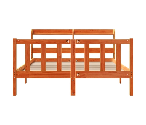 Estructura cama con cabecero madera pino marrón cera 135x190 cm