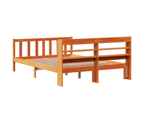 Estructura cama con cabecero madera pino marrón cera 135x190 cm