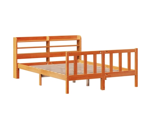 Estructura cama con cabecero madera pino marrón cera 140x190 cm