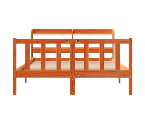 Estructura cama con cabecero madera pino marrón cera 140x190 cm