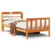 Estructura cama con cabecero madera pino marrón cera 90x200 cm