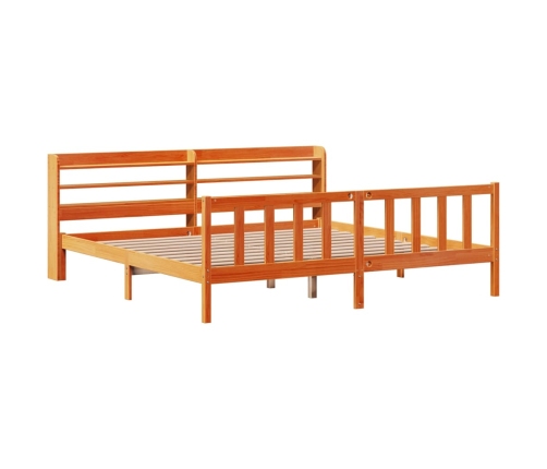 Estructura cama con cabecero madera pino marrón cera 180x200 cm
