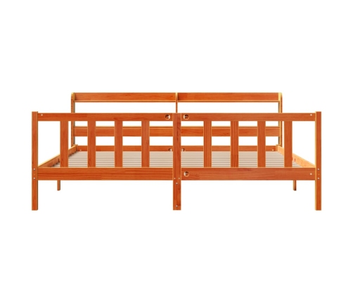 Estructura cama con cabecero madera pino marrón cera 180x200 cm