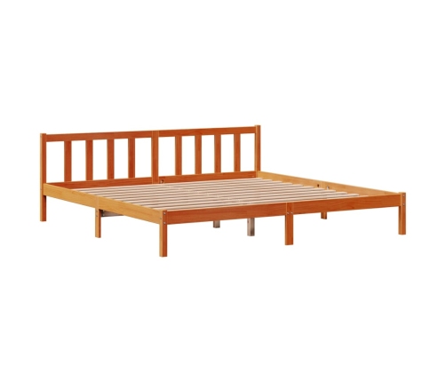 Estructura cama con cabecero madera pino marrón cera 180x200 cm