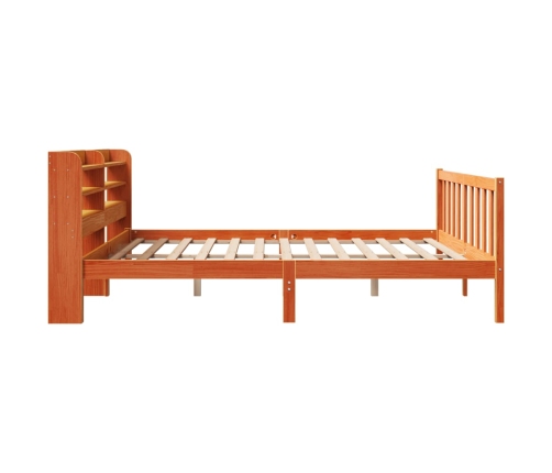 Estructura cama con cabecero madera pino marrón cera 180x200 cm