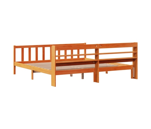 Estructura cama con cabecero madera pino marrón cera 180x200 cm