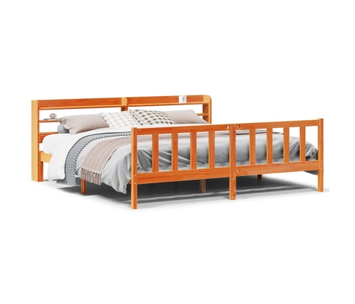 Estructura cama con cabecero madera pino marrón cera 180x200 cm