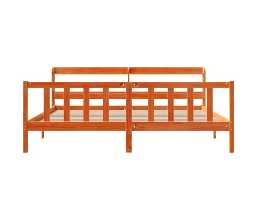 Estructura cama con cabecero madera pino marrón cera 200x200 cm