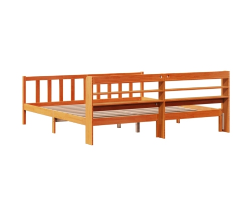 Estructura cama con cabecero madera pino marrón cera 200x200 cm