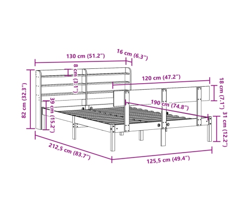 Estructura de cama sin colchón madera maciza de pino 120x190 cm