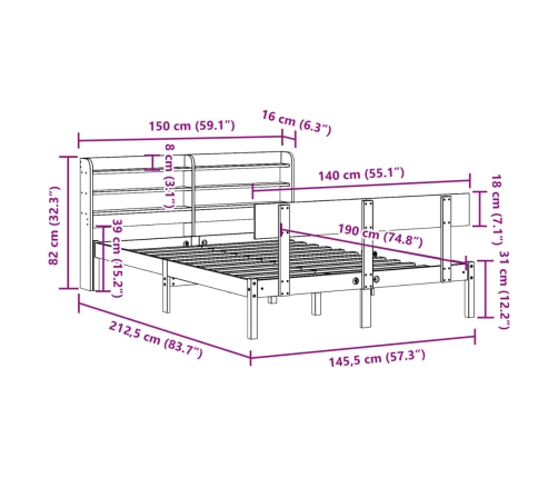 Estructura de cama sin colchón madera de pino blanca 140x190 cm