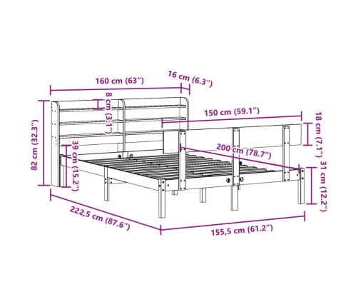 Estructura de cama sin colchón madera de pino blanca 150x200 cm