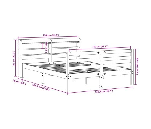 Estructura de cama con cabecero madera maciza pino 120x190 cm