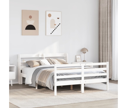 Estructura de cama con cabecero madera pino blanco 120x190 cm