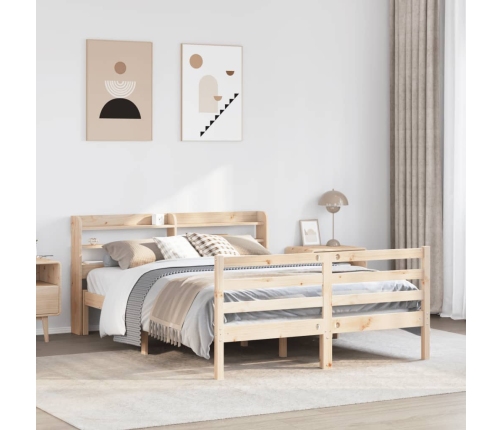 Estructura de cama con cabecero madera maciza pino 135x190 cm