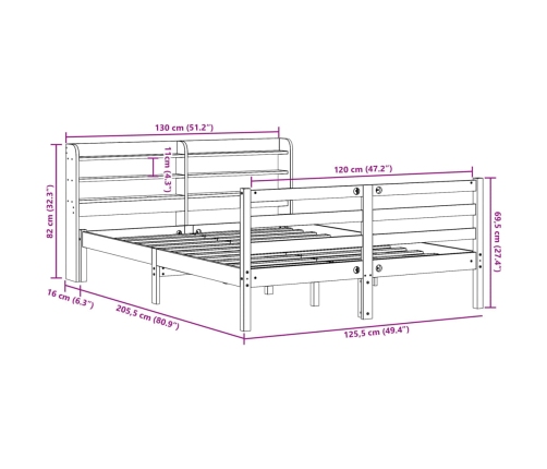 Estructura de cama con cabecero madera maciza pino 120x200 cm