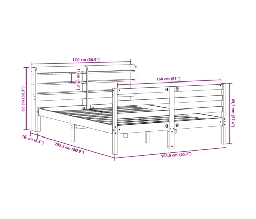 Estructura de cama con cabecero sin colchón blanco 160x200 cm