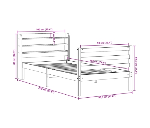 Estructura de cama sin colchón madera maciza marrón 90x190 cm