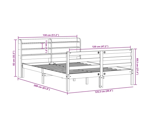 Estructura de cama sin colchón madera maciza marrón 120x190 cm