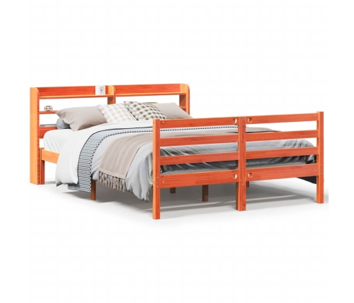 Cama sin colchón madera maciza de pino marrón cera 140x200 cm