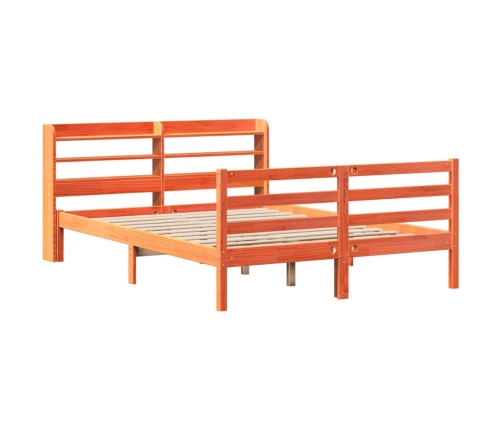 Cama sin colchón madera maciza de pino marrón cera 140x200 cm
