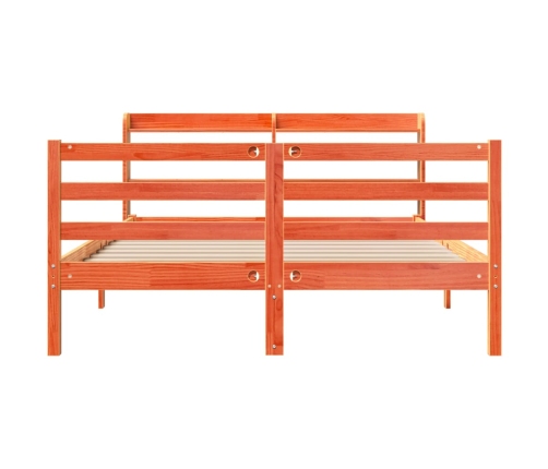 Cama sin colchón madera maciza de pino marrón cera 140x200 cm